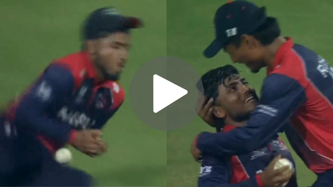 Nepal celebrating after dropping a catch vs Scotland. [Source - X.com]