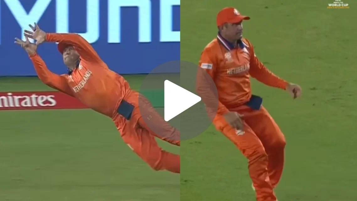 41-year-old Roelof van der Merwe stuns Tilak Varma [Source: @ICC/Instagram]
