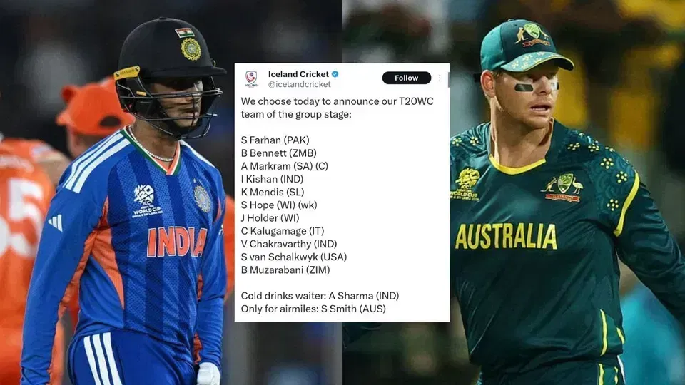 आइसलैंड क्रिकेट ने X में अभिषेक शर्मा और स्टीव स्मिथ का मजाक उड़ाया। [स्रोत - एएफपी/X.com]