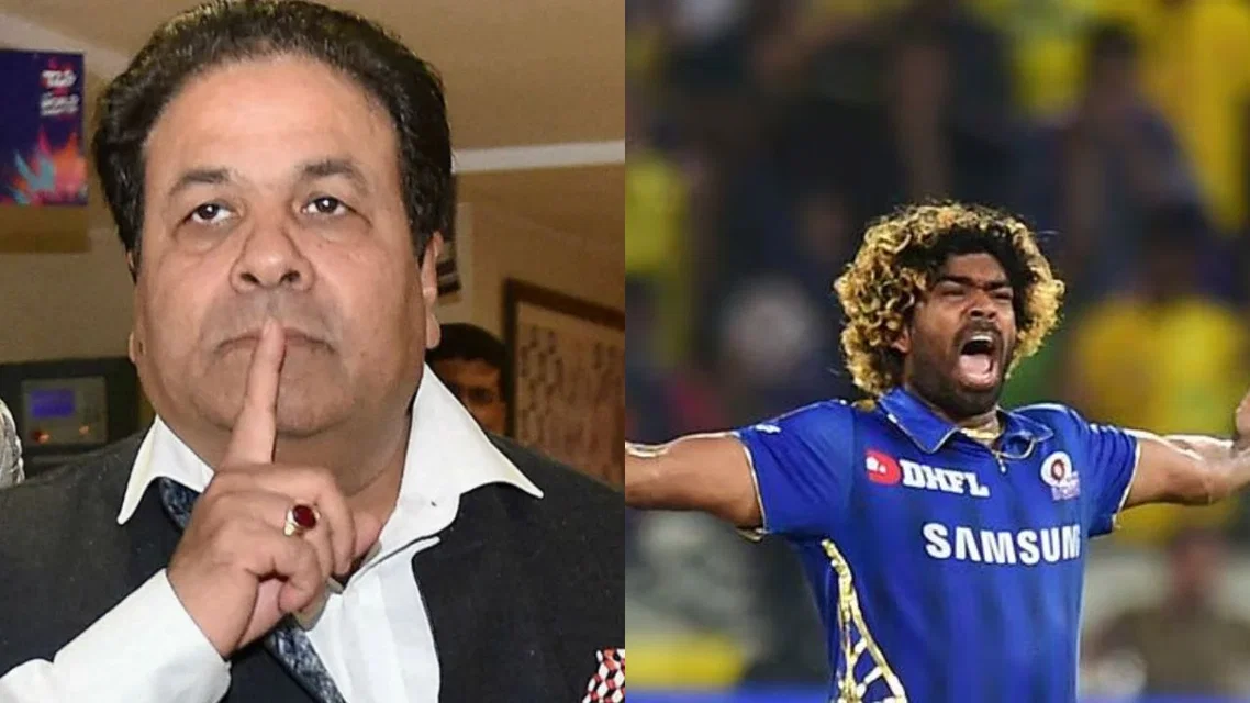 Rajeev Shukla with Lasith Malinga. Image Credits: X