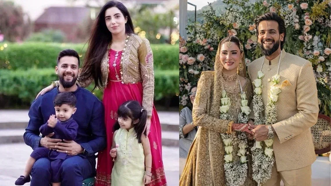 Imad Wasim with first wife Sannia Ashfaq and second wife (Source:X)