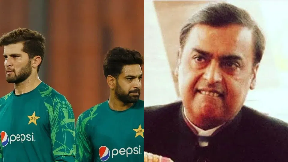 पाकिस्तानी खिलाड़ी शाहीन अफरीदी और हारिस रऊफ मुकेश अंबानी के साथ। चित्र साभार: X