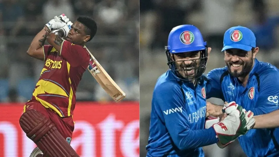 शिमरन हेटमायर और अफ़ग़ानिस्तान के खिलाड़ी [AFP]