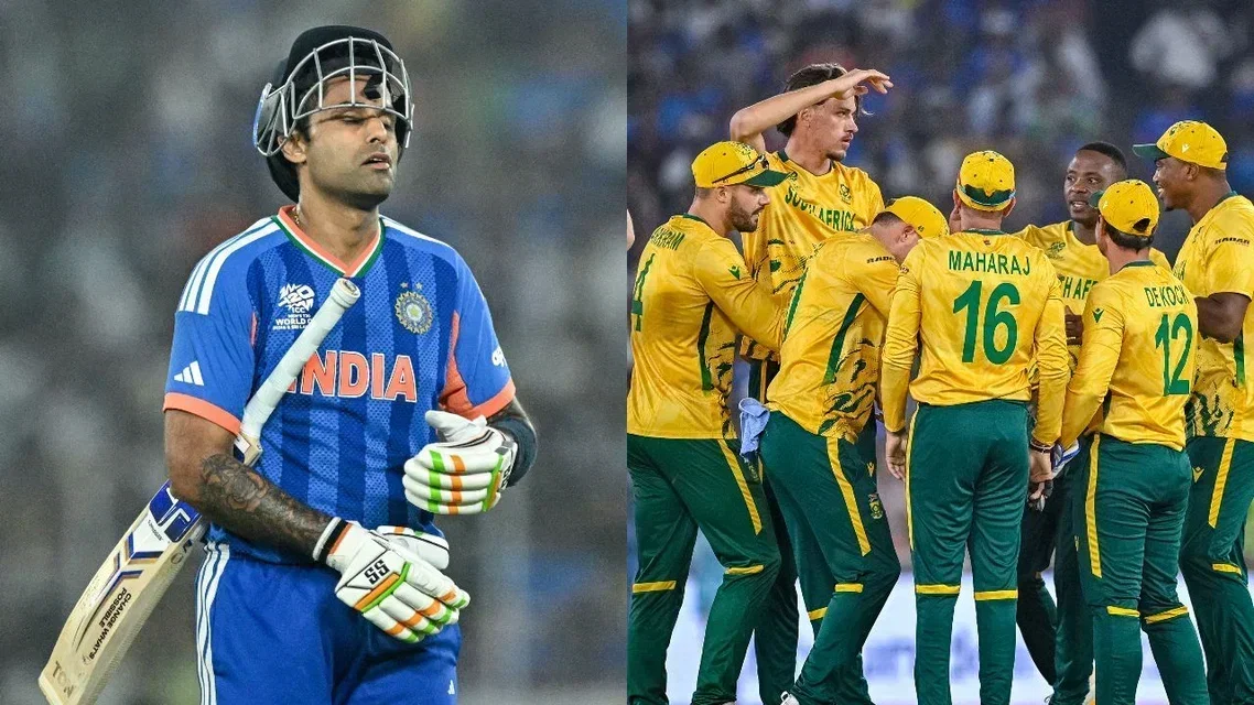 Indian Captain Suryakumar Yadav (L) and South African Team (R) (Source: AFP)