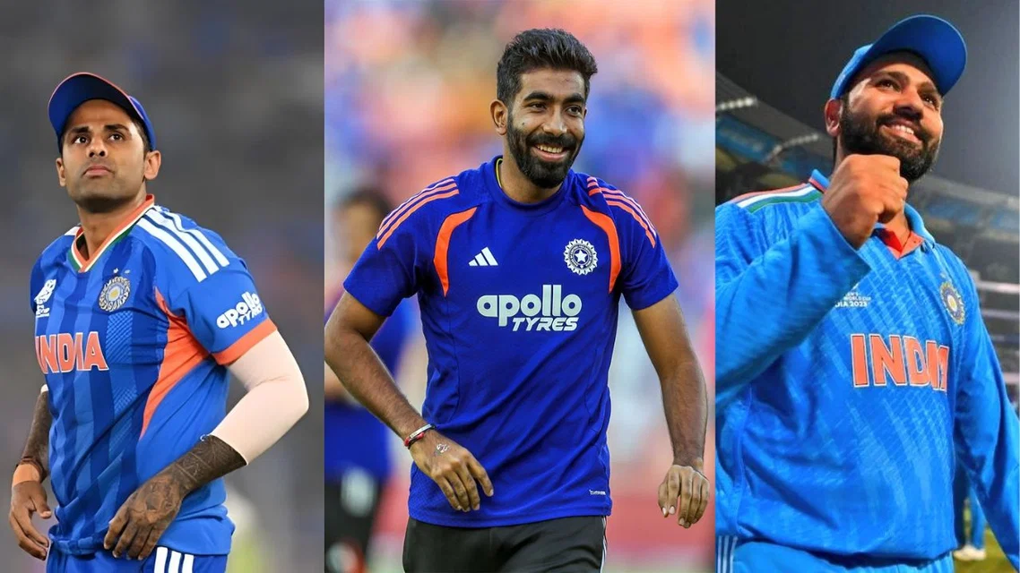 Suryakumar Yadav, Jasprit Bumrah and Rohit Sharma (Source:X)