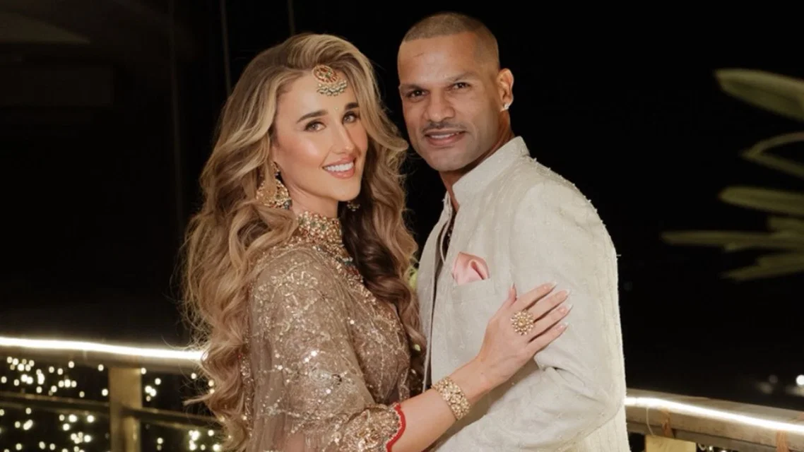 Shikhar Dhawan with his newly married wife Sophie Shine (Source: Instagram/Shikhar Dhawan)