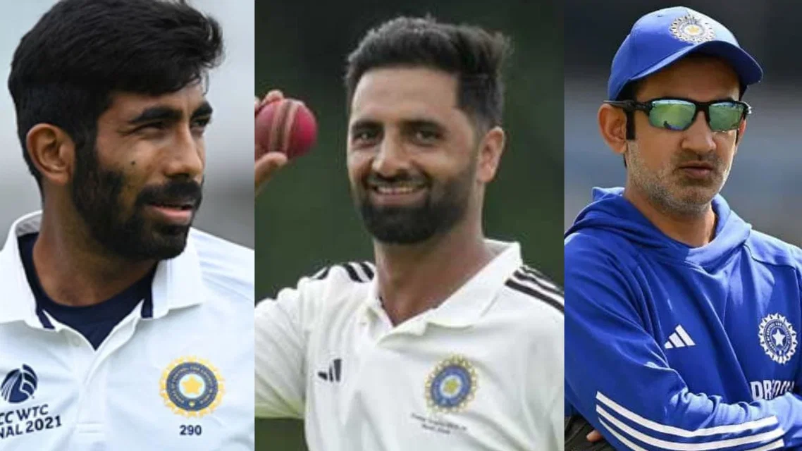 Jasprit Bumrah Auqib Nabi and Gautam Gambhir [Source: X]