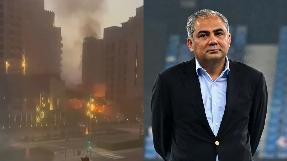 दुबई (बाएं) और पीसीबी प्रमुख मोहसिन नकवी (दाएं) पर ईरानी हमले (स्रोत: एक्स/एएफपी)