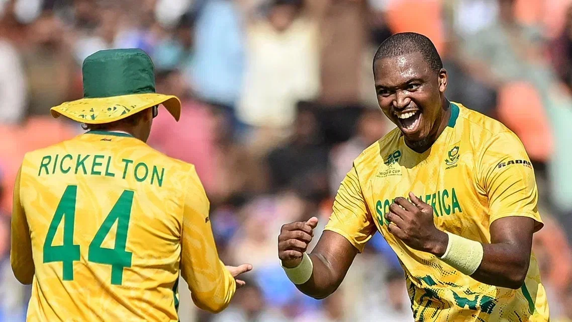 Lungi Ngidi celebrating a wicket vs ZIM (Source: AFP)