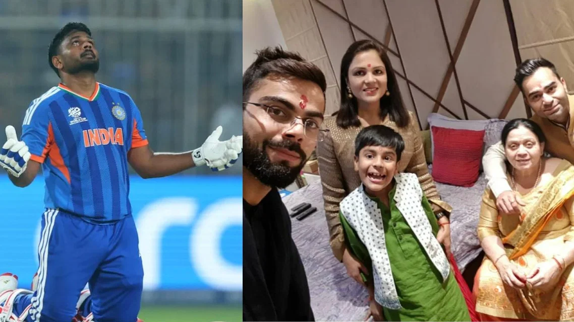 Sanju Samson (L) and Virat Kohli with Family&nbsp; (Source: AFP/X)