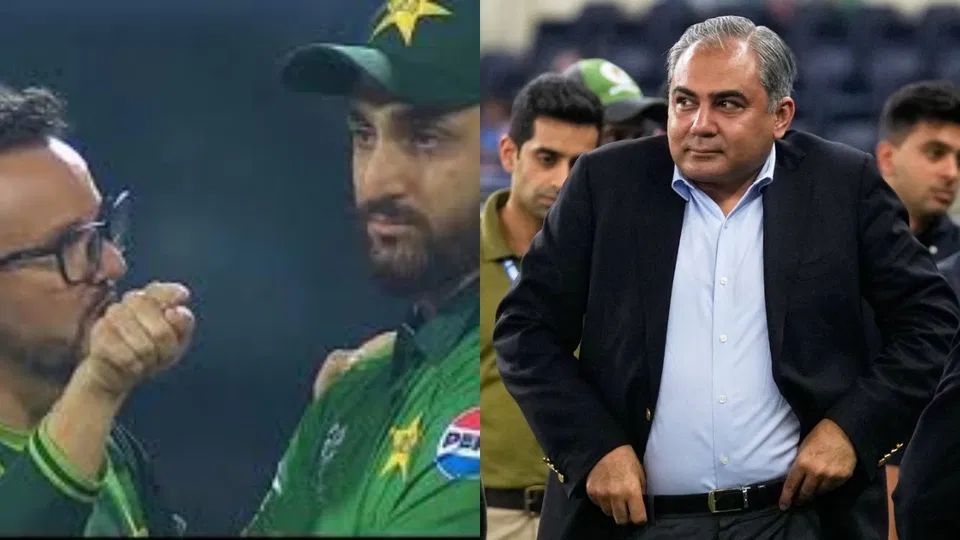 माइक हेसन, सलमान आगा, मोहसिन नकवी। चित्र साभार: X