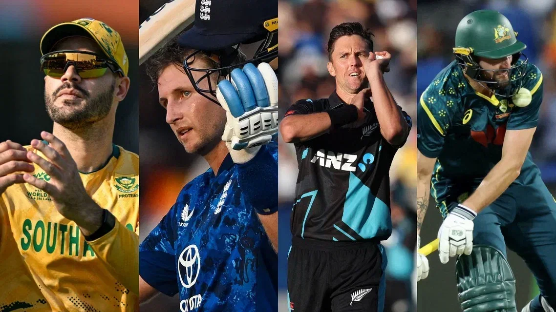 Aiden Markram (L), Joe Root (L2), Trent Boult (R2), and Matthew Short (R) (Source: AFP)