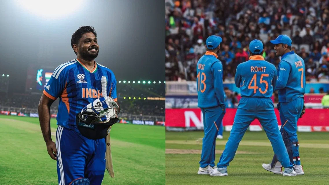 Sanju Samson and Virat Kohli, Rohit Sharma and MS Dhoni (Source:X)