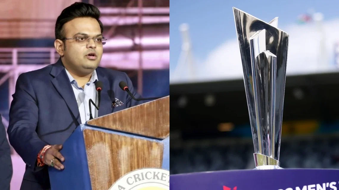 Jay Shah and the ICC World Cup Trophy [Source: X]