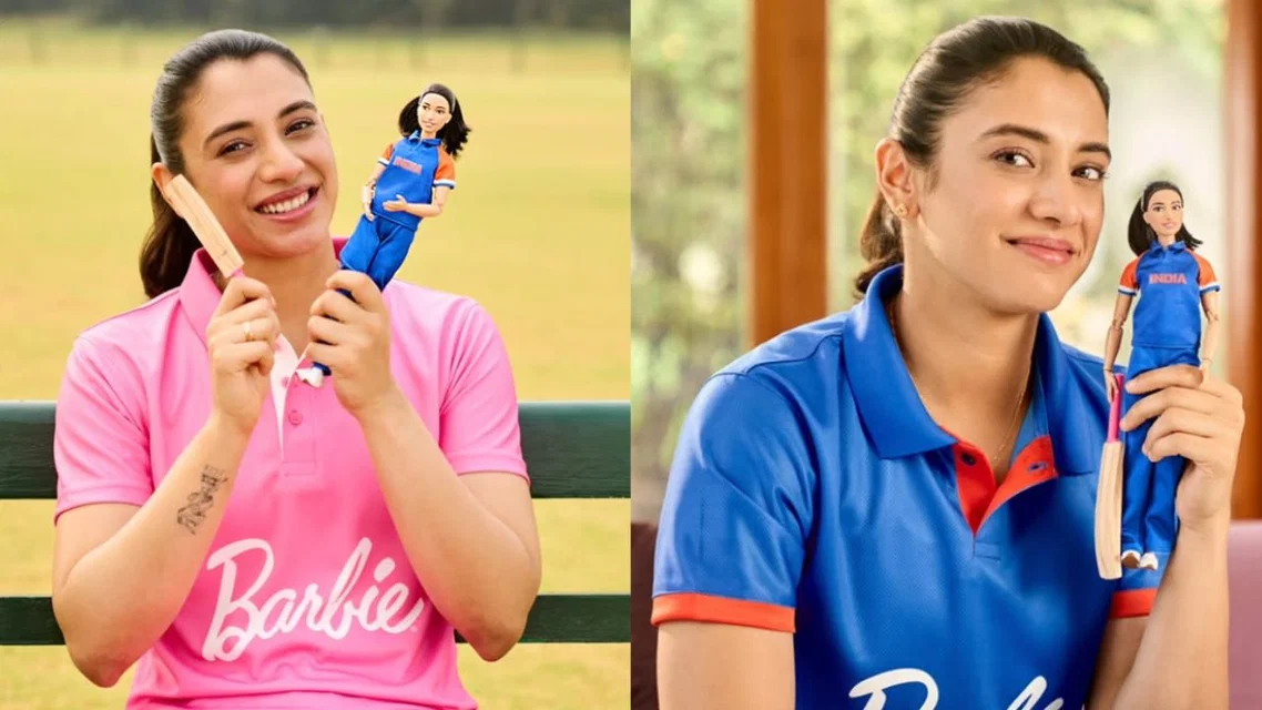 Smriti Mandhana with her own figurine [Source: X]