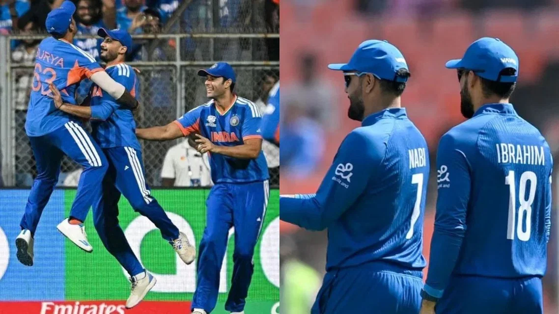 Indian team and Mohammad Nabi [Source: X]