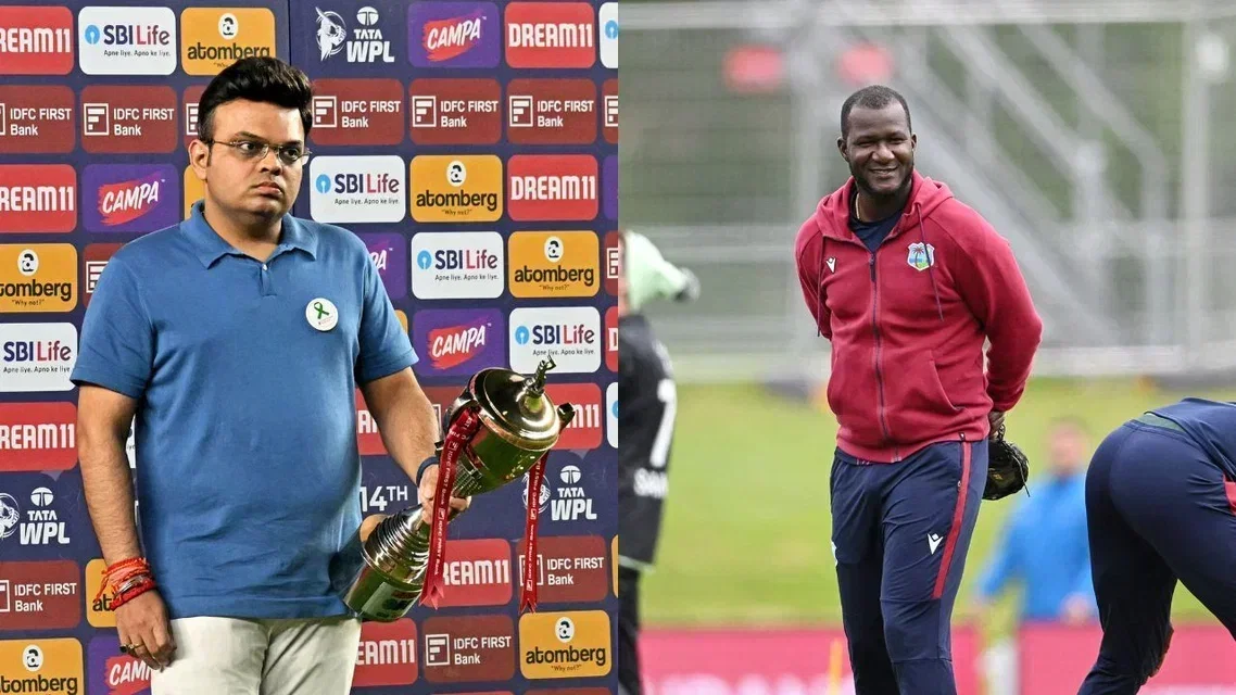 Jay Shah (L) & Daren Sammy (R) [Source: AFP Photos]