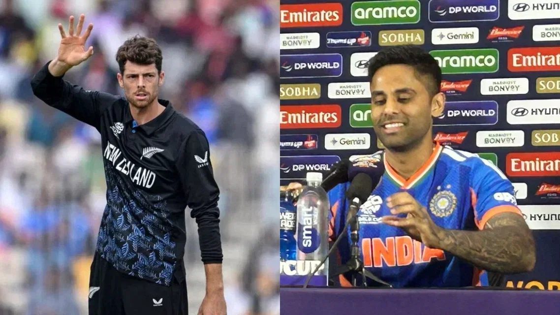 Suryakumar Yadav trolls Mitchell Santner [Source: AFP, @Sahil_Malhotra1/x]