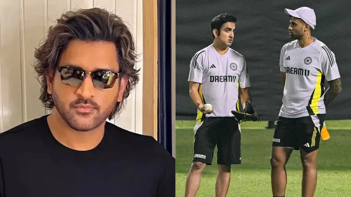 MS Dhoni, Gautam Gambhir and Suryakumar Yadav (Source:X)