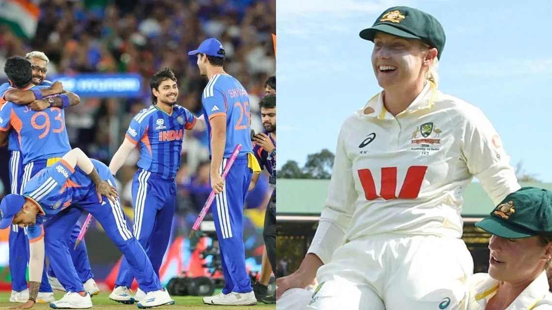 Indian team and Alyssa Healy [Source: @BCCI, @ICC/x]