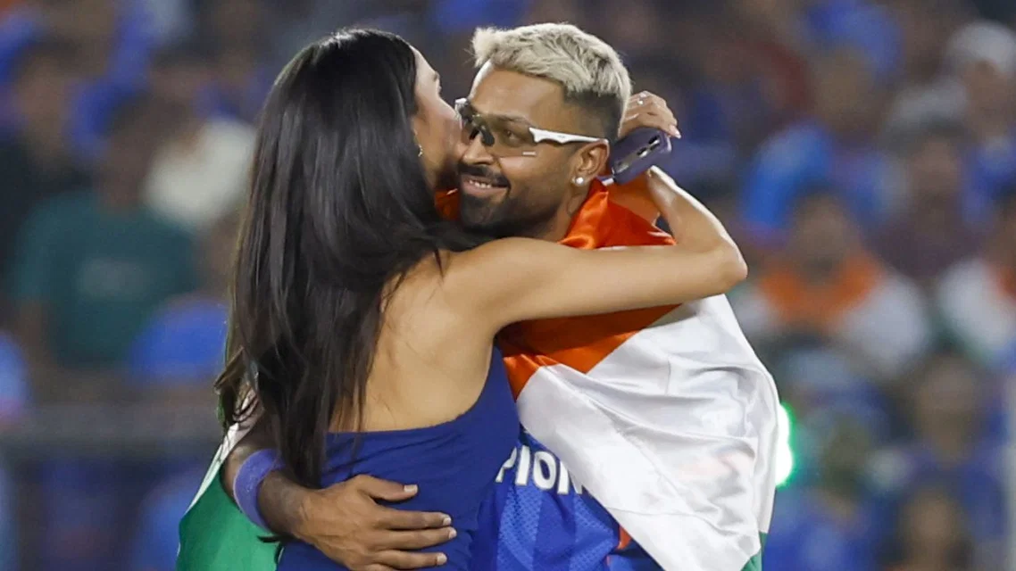 Hardik Pandya and girlfriend Mahieka Sharma after the win [Source: X]