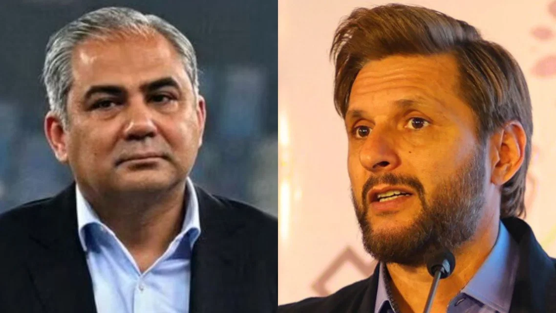 Mohsin Naqvi (L) and Shahid Afridi (R) (Source: X)