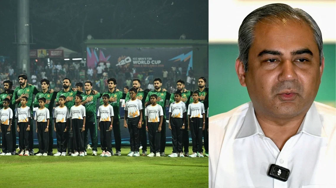 Pakistan Team and Mohsin Naqvi (Source: AFP)