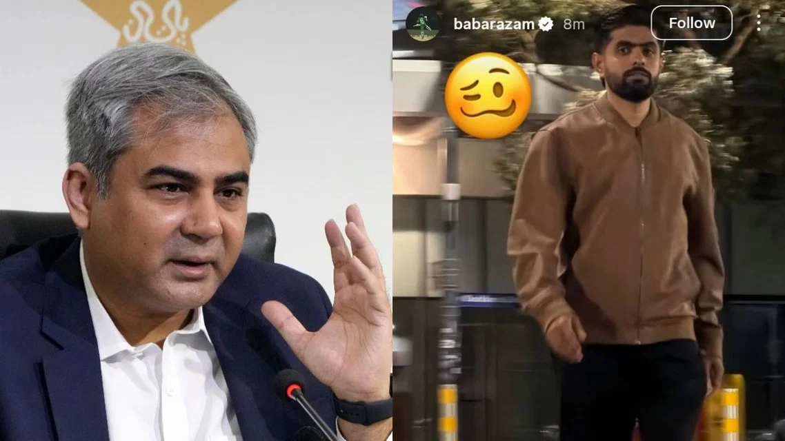 Mohsin Naqvi Babar Azam. Image Credits: X