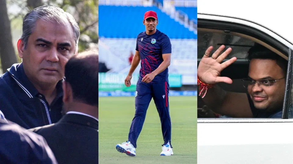 मोहसिन नक़वी, गुडाकेश मोती, जय शाह [AFP]