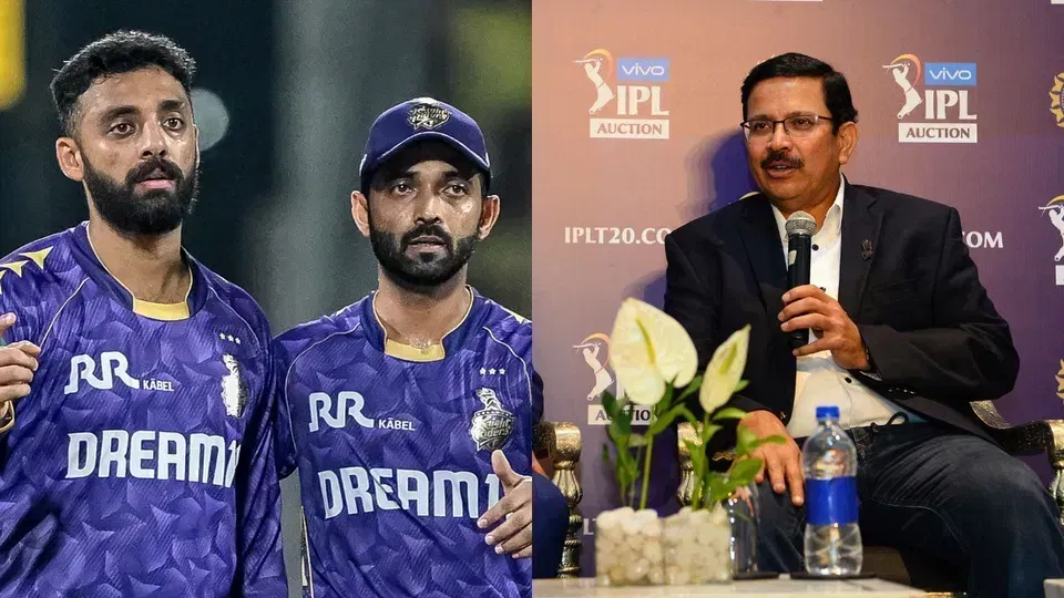 केकेआर के लिए वरुण चक्रवर्ती अजिंक्य रहाणे वेंकी मैसूर। छवि क्रेडिट: एएफपी