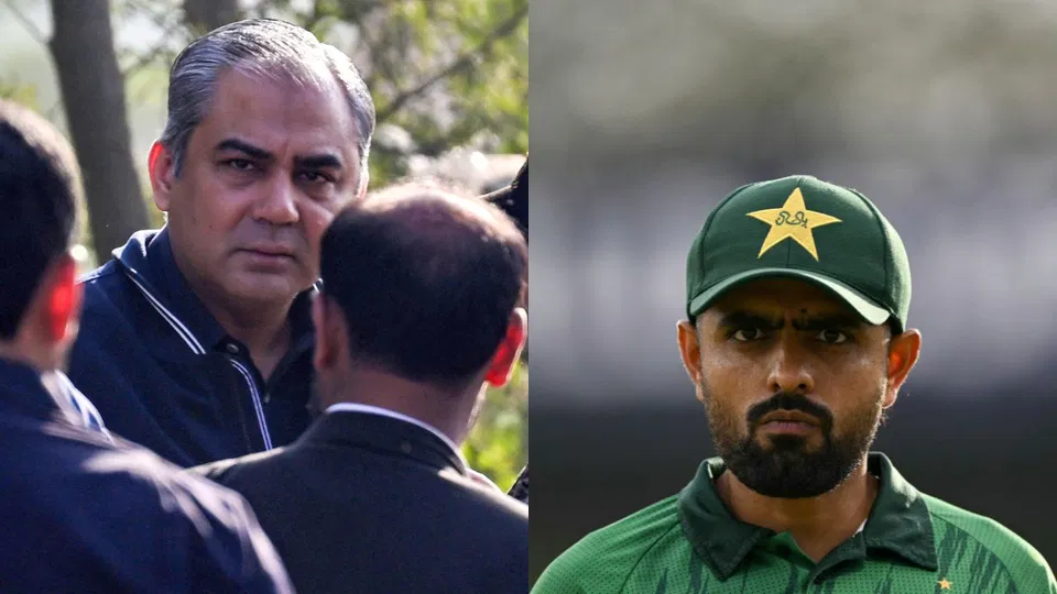 मोहसिन नक़वी बाबर आज़म [AFP]