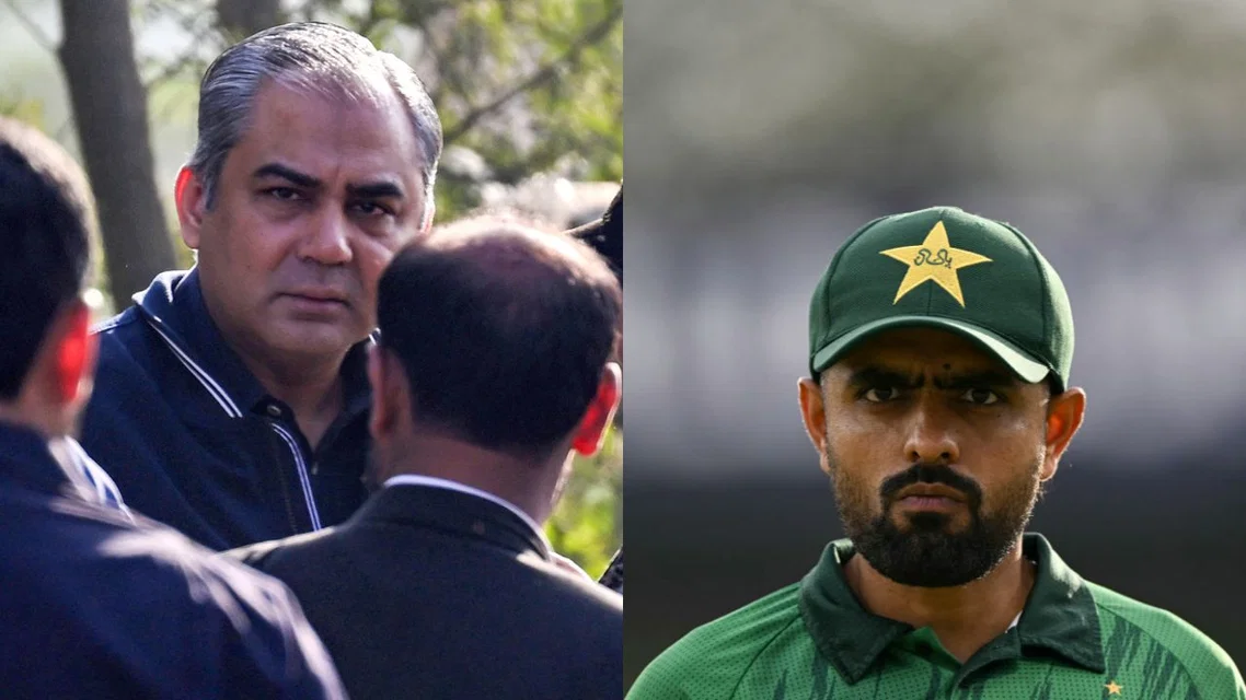 Mohsin Naqvi Babar Azam. Image Credits: AFP