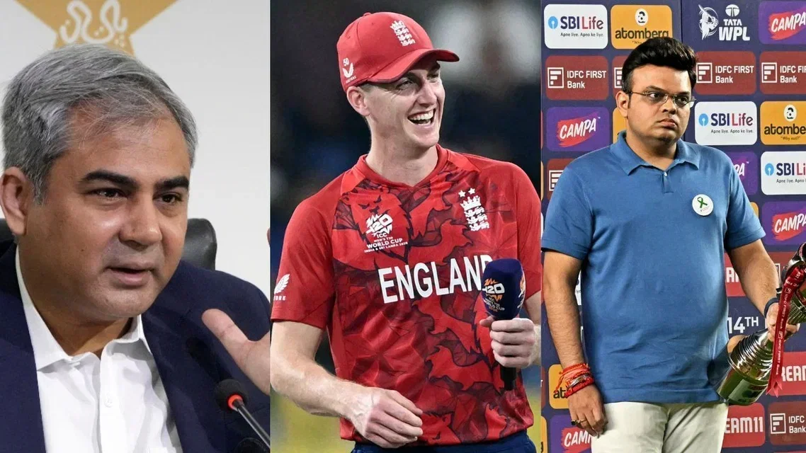 Mohsin Naqvi Jay Shah Harry Brook. Image Credits: AFP