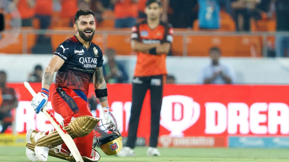 Virat Kohli celebrating his century against SRH in IPL 2023 [Source: @IPL/x]