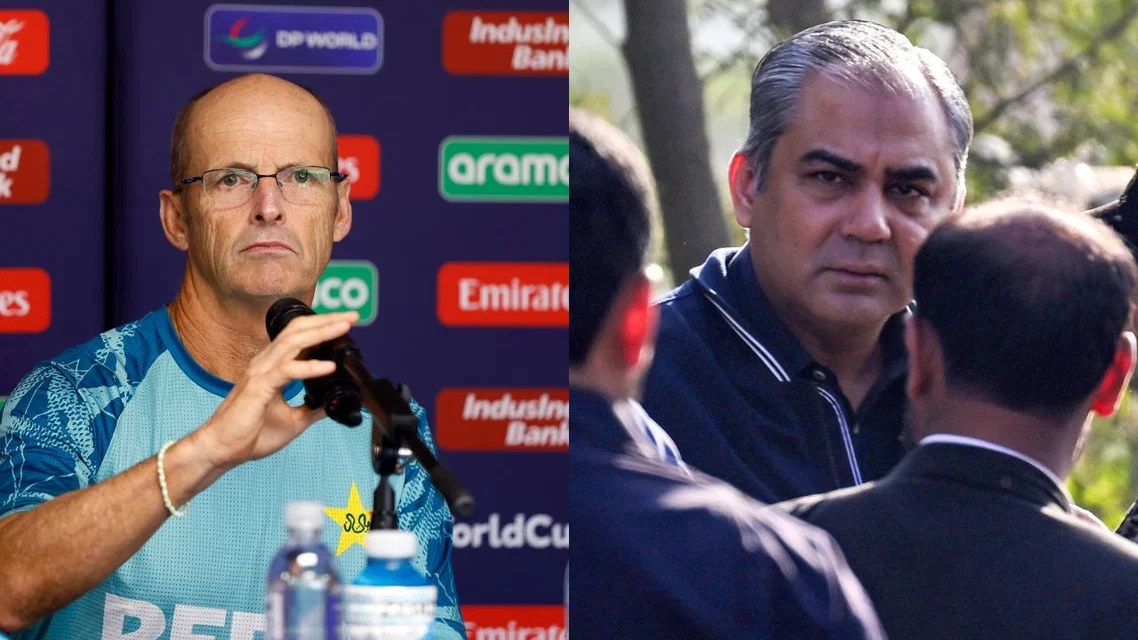 Gary Kirsten Mohsin Naqvi for Pakistan. Image Credits: X/AFP