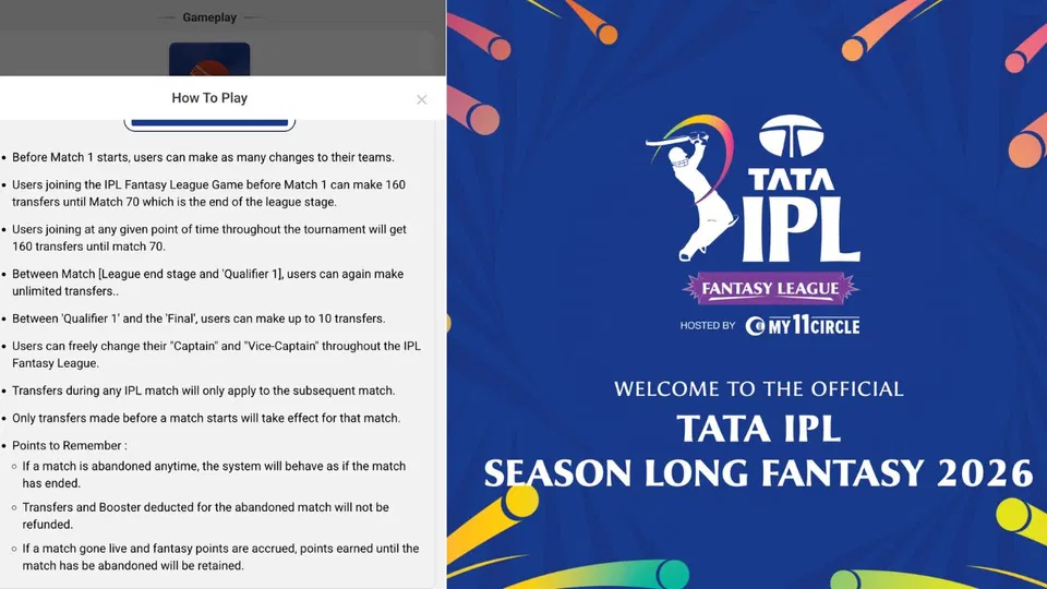 IPL Fantasy League updated action (Source: https://fantasy.iplt20.com/classic/home)