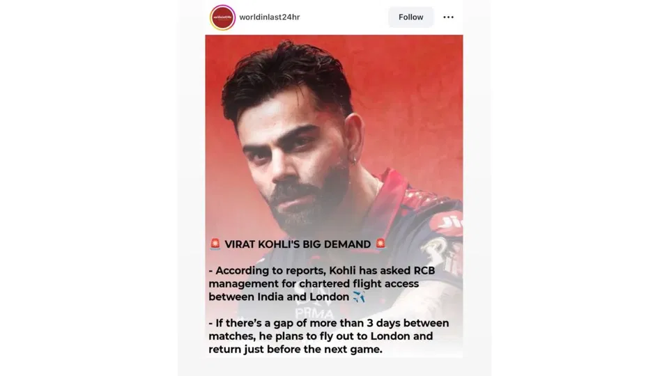 The report of Virat Kohli flying to London [Source: X]