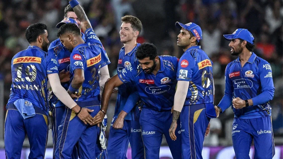 Mumbai Indians players in action [Source: AFP]
