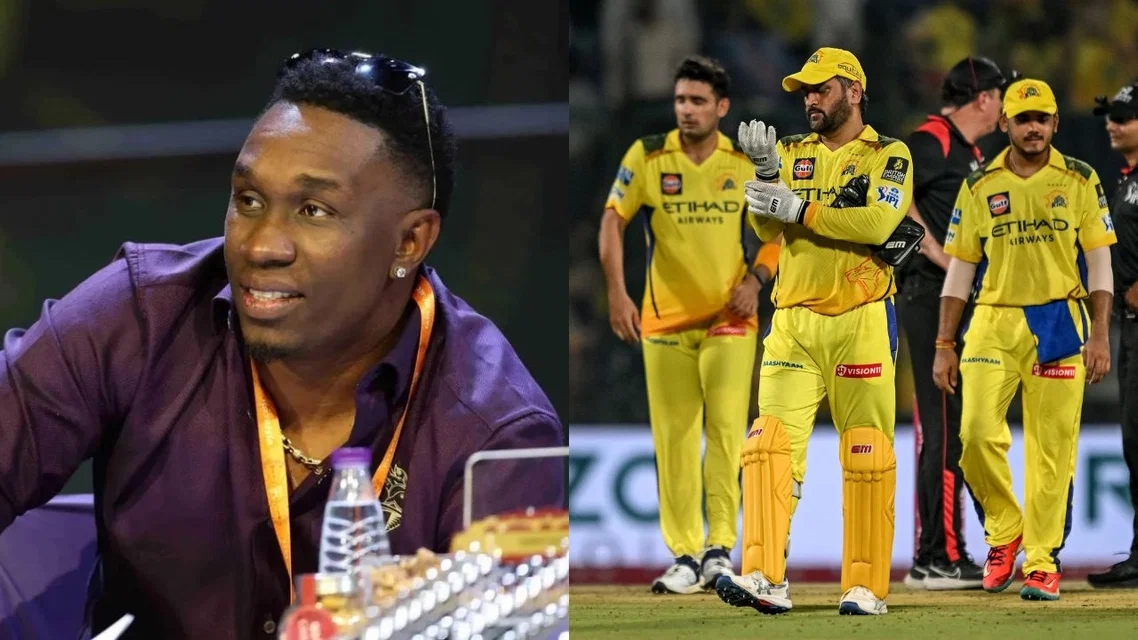 Dwayne Bravo MS Dhoni. Image Credits: X/AFP