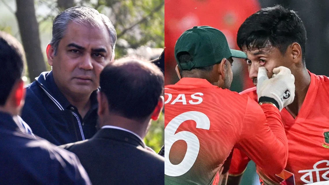 Mohsin Naqvi Mustafizur Rahman. Image Credits: AFP