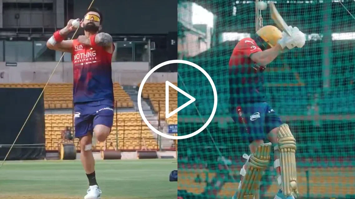 Virat Kohli bowls to Phil Salt in the RCB nets [Source: RCBTweets/X.com]