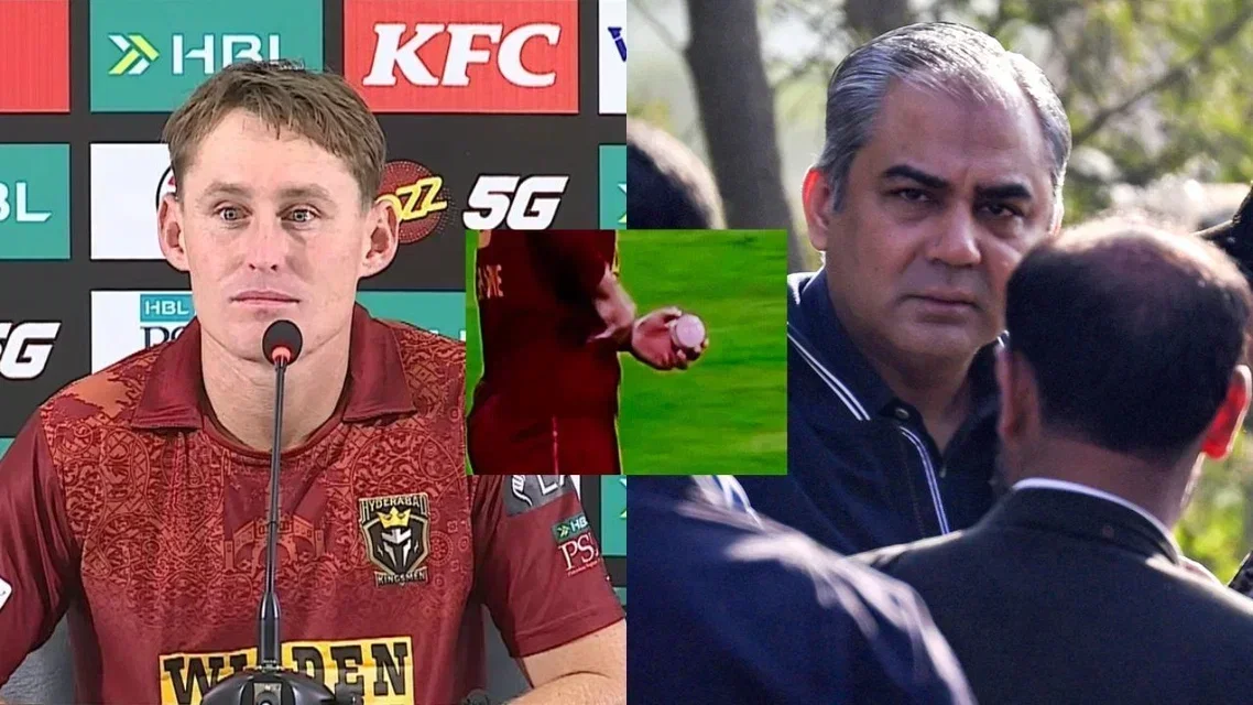 Marnus Labuschagne Mohsin Naqvi. Image Credits: PSL/AFP