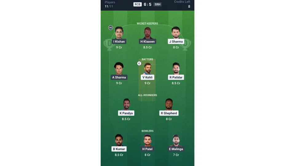 RCB vs SRH, IPL 2026: Dream11 Team 1 [Source: @Dream11 App]