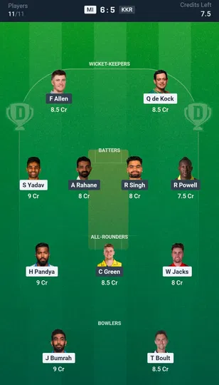 MI vs KKR, IPL 2026: Dream11 Team 2 [Source: @Dream11 App]