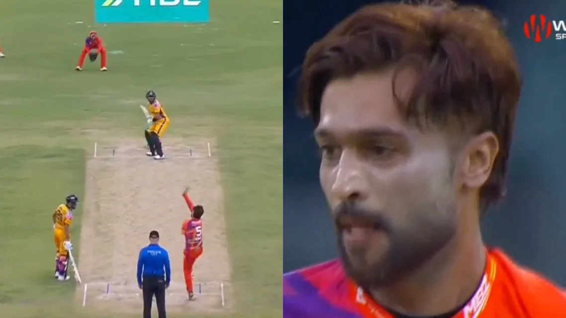Mohammad Amir bowling at Babar Azam (Source: screengrab from PSL video)