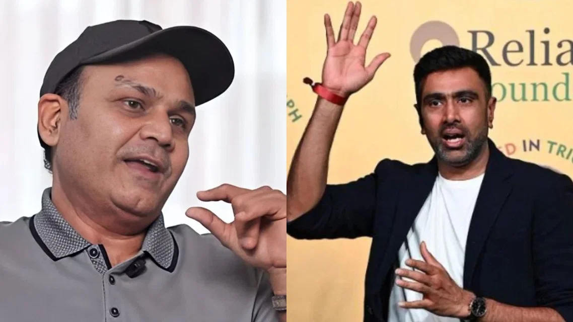 Virender Sehwag and Ravichandran Ashwin [Source: AFP]