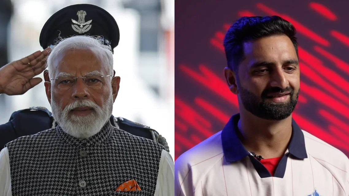 Narendra Modi Auqib Nabi. Image Credits: AFP/Delhi Capitals