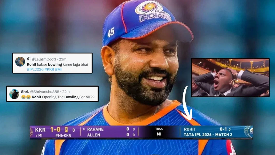 A glitch in scorecard saw Rohit Sharma bowling against KKR [Source: Instagram and screengrabs]