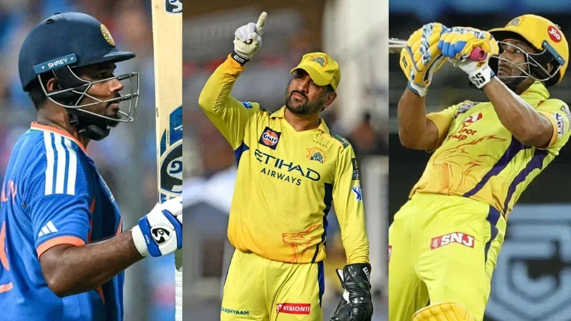 Sanju Samson MS Dhoni and Ambati Rayudu [Source: AFP]