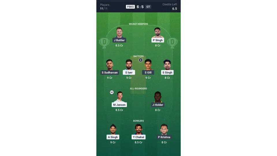 PBKS vs GT, IPL 2026: Dream11 Team 1 [Source: @Dream11 App]